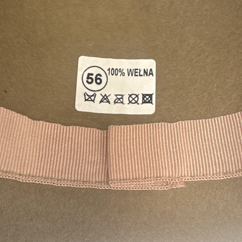 Cloche Hat 100% Wool Felt W/Fabric accent Asymmetrica Brim Womens Camel Retro‎ - Picture 7 of 8